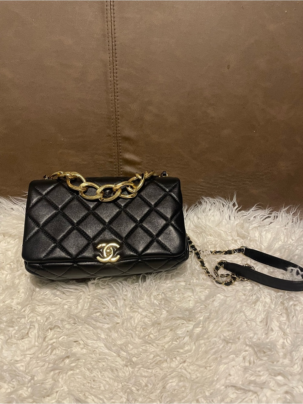 CHANEL Black Quilted Leather Shoulder Bag with Gold Hardware